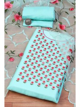 Biba - Blue Chanderi Machine Embroidered Unstitched Suit (Set of 3)
