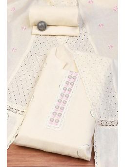 Biba - Off White Cotton Schiffly Unstitched Suit (Set of 3)