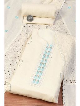 Biba - Off White Cotton Schiffly Unstitched Suit (Set of 3)