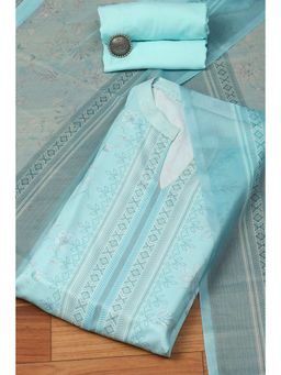Biba - Light Blue Silk Blend Digital Print Unstitched Suit (Set of 3)