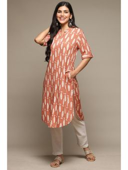 Biba - Orange Rayon Straight Printed Kurta