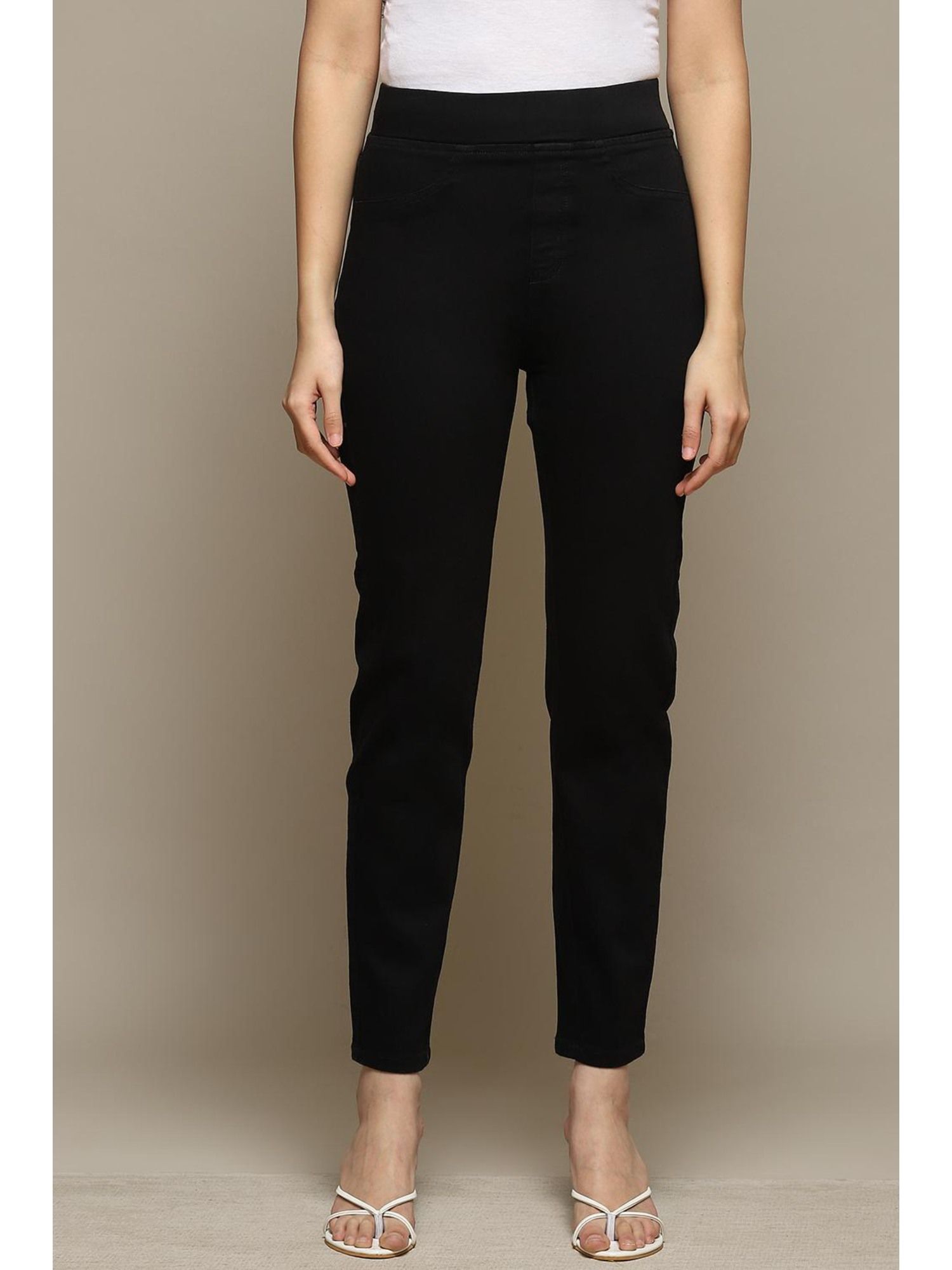 biba Black Cotton Blend Solid Jeggings-picture-13