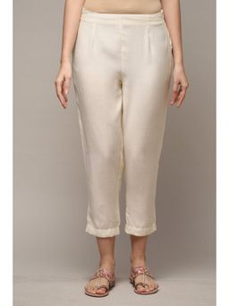 Biba - White Cotton Blend Slim Pant