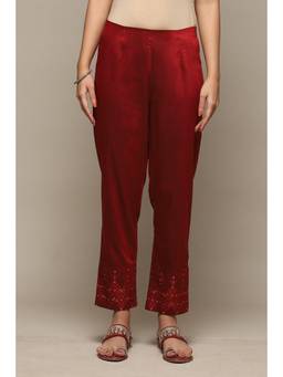 Biba - Maroon Viscose Yarndyed Narrow Pant
