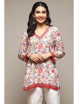Biba - Off White Cotton Blend Printed Kurti