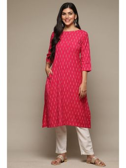 Biba - Fuchsia Cotton Ikat Straight Yarndyed Kurta