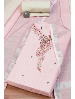 Biba - Dull Pink Cotton Hand Embroidered Unstitched Suit (Set of 3)