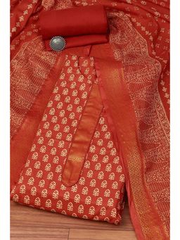 Biba - Red Cotton Hand Block Print Unstitched Suit (Set of 3)
