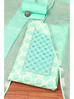 Biba - Rama Teal Cotton Handloom Unstitched Suit (Set of 3)