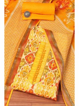 Biba - Yellow Cotton Hand Block Print Unstitched Suit (Set of 3)
