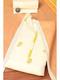 Biba - Off White Cotton Hand Block Print Unstitched Suit (Set of 3)