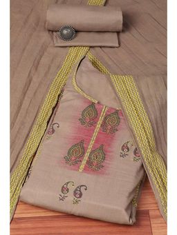 Biba - Grey Cotton Hand Block Print Unstitched Suit (Set of 3)
