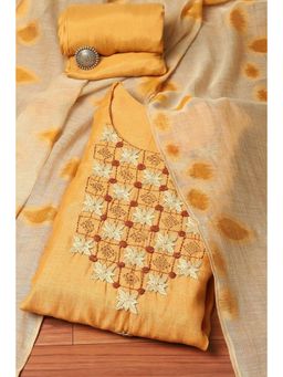 Biba - Yellow Cotton Machine Embroidered Unstitched Suit (Set of 3)