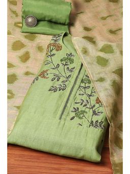 Biba - Green Cotton Machine Embroidered Unstitched Suit (Set of 3)