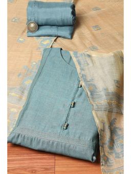 Biba - Blue Cotton Machine Embroidered Unstitched Suit (Set of 3)