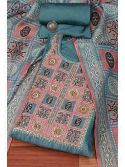Biba - Blue Chanderi Hand Embroidered Unstitched Suit (Set of 3)