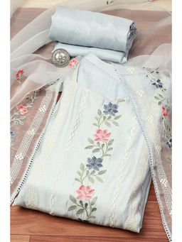 Biba - Light Blue Silk Blend Hand Embroidered Unstitched Suit (Set of 3)