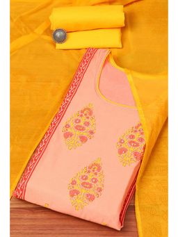 Biba - Pink Chanderi Hand Block Print Unstitched Suit (Set of 3)