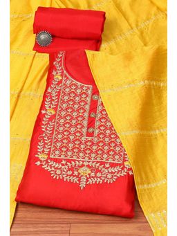 Biba - Red Chanderi Machine Embroidered Unstitched Suit (Set of 3)