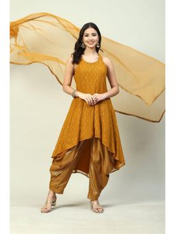 Biba - Mustard Cotton Blend Straight Printed Kurta Suit (Set of 3)