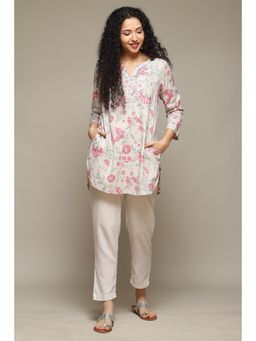 Biba - Ecru Rayon Printed Kurti