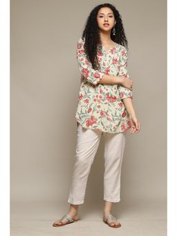 Biba - Olive Green Rayon Printed Kurti