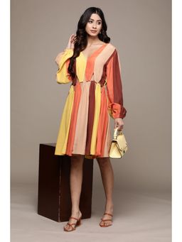 Label Ritu Kumar - Multi Color Cut-Out Knee Length Dress