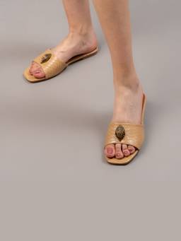 FOREVER SHOE BAZAR - Khaki Dracarys Faux Snake Skin Flats