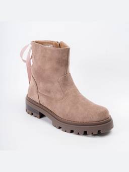 FOREVER SHOE BAZAR - Ribbon Step Khaki Ankle Boots
