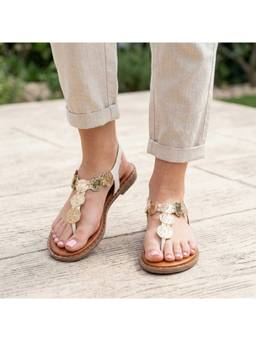 FOREVER SHOE BAZAR - White Coin Cascade Flat Sandal