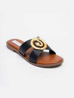 FOREVER SHOE BAZAR - Black Aurelia Luxe Slides Flats