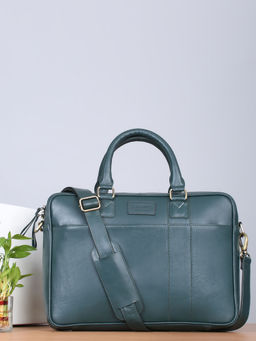 Teakwood - Unisex Green Solid Leather Structured Messenger Bag