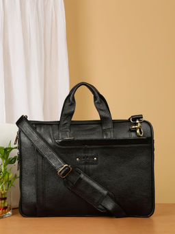 Teakwood - Unisex Black Leather Textured Laptop Bag
