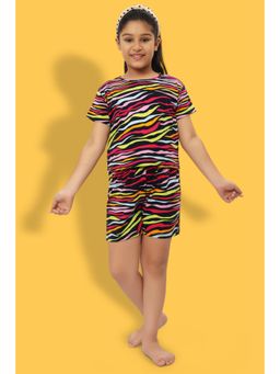 Ninos Dreams - Cotton Knit Half Sleeves Stripes Print Night Suit- Multicolor (Set of 2)