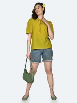 Zink London - Womens Yellow Self Design Top