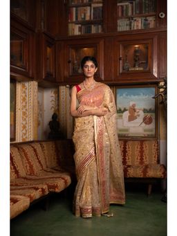 Geroo Luxe - SA201A Golden Handcrafted Gota Patti Pure Kota Tissue Saree with Unstitched Blouse