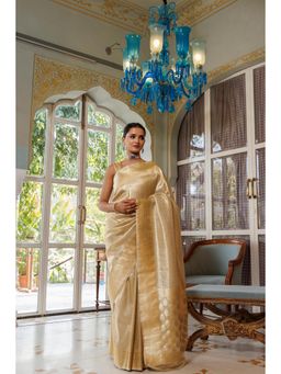 Geroo Luxe - SABJ24245 Golden Banarasi Handwoven Zari Tissue Saree with Unstitched Blouse