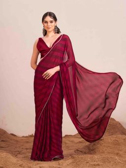 Tikhi Imli - Maroon Colored Lehariya Woven Saree with Unstitched Blouse Embellished Border