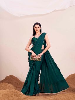 Tikhi Imli - Green Colored Satin Jacquard Saree with Unstitched Blouse Embellished Lace