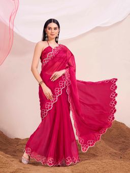 Tikhi Imli - Pink Colored Saree with Unstitched Blouse Gota Patti Border