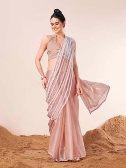 Tikhi Imli - Peach Fancy Moti Lace Designer Saree with Unstitched Blouse
