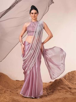 Tikhi Imli - Lavender Fancy Moti Lace Designer Saree with Unstitched Blouse