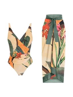 MISS MOSA BY AKANKSHA - Hues Of Green Swimsuit with Sarong (Set of 2)