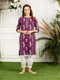 Mulmul - Purple Embroidered Cotton Rue Kurta