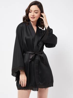 Buy COLOR CAPITAL Black Luxe Satin Robes with Belt (Set of 2) (L) Online