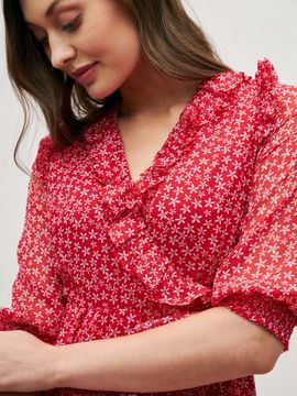 pink floral asymmetric midi dress