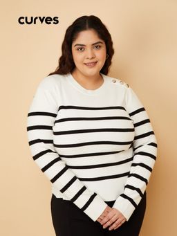 max - Women Off White Cotton Blend Sweater