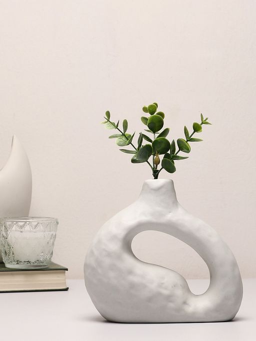 Bonhomie White Solid Abstract Shaped Minimalistic Ceramic Vase