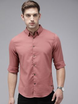 The Bear House - Men Pink Self Designed Slim Fit Cotton Lycra Casual Shirt