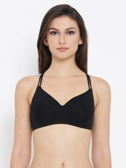 Clovia - Cotton Padded Non-Wired T-Shirt Crossback Bra Black